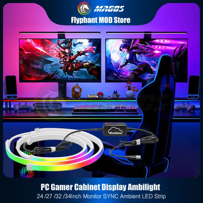 Skydimo Ambilight RGB LED Strip for PC Monitor – AURA USB 5V Software Control (24"/27"/32"/34")