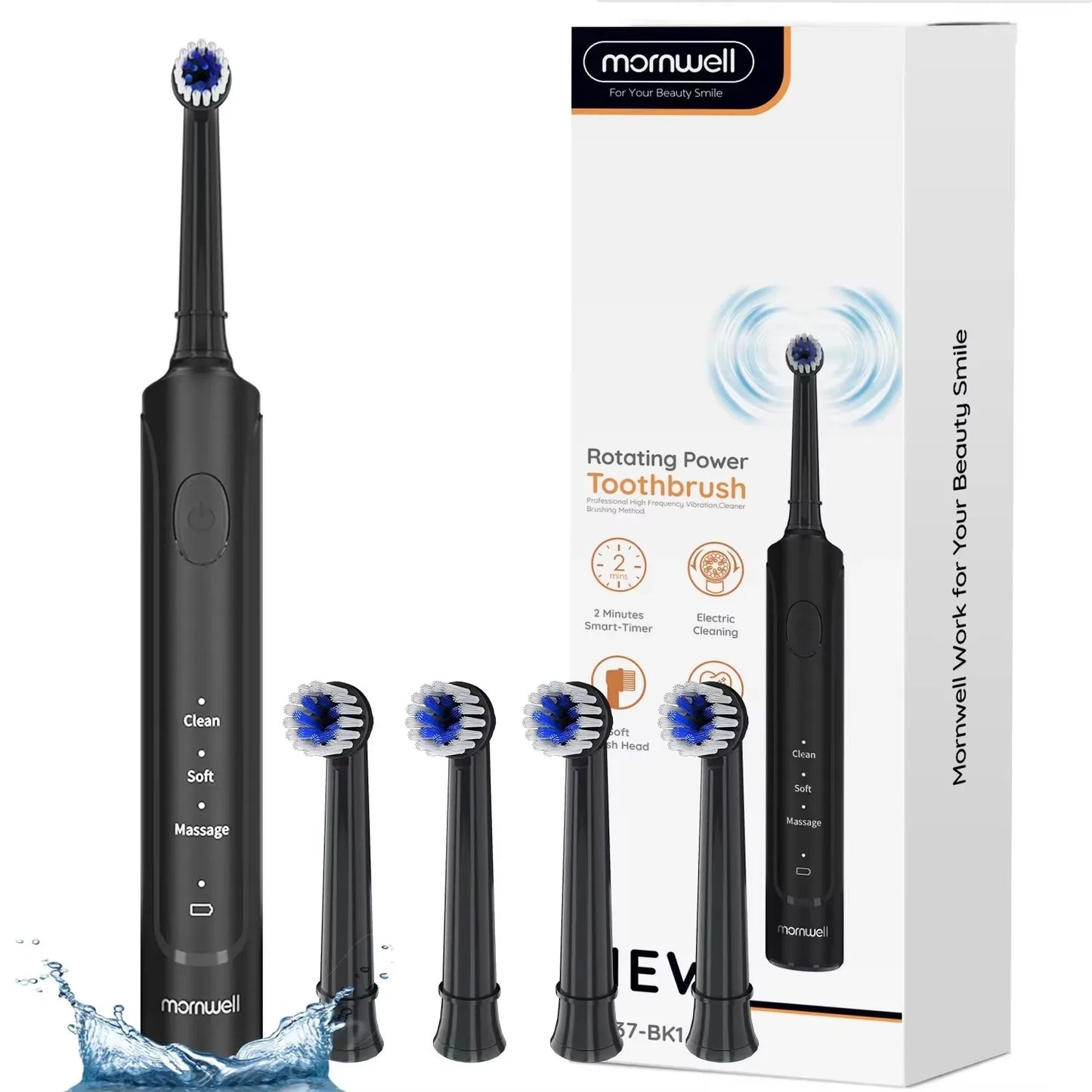 Electric Toothbrush T37 Sonic – 3 Modes, Rotation Clean with 4 Replacement Heads
