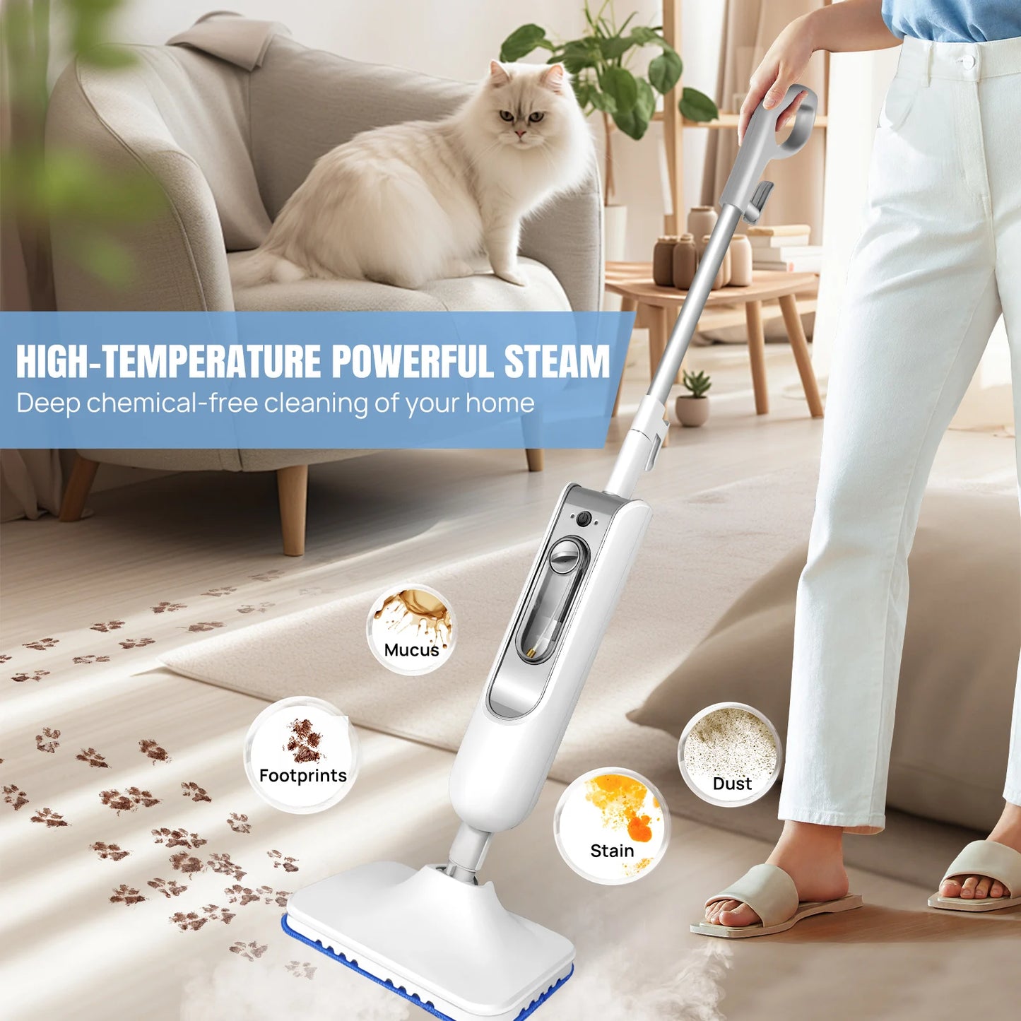 DayPlus Steam Mop & Detachable Steam Cleaner 1500W – Carpet, Laminate, Tile, Hardwood, 400ml