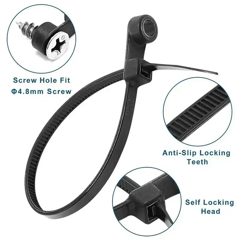 Self-Locking Nylon Cable Ties with Screw Hole Mount 100–200pcs