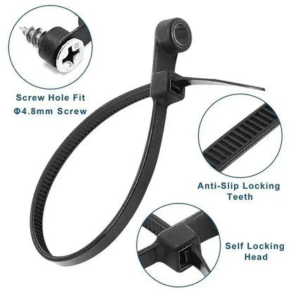 Self-Locking Nylon Cable Ties with Screw Hole Mount 100–200pcs