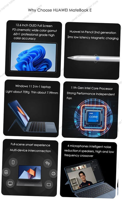 HUAWEI MateBook E 2-in-1 Tablet Laptop 12.6" OLED — Intel i5/i7, Up to 16GB RAM, Up to 512GB, Windows 11