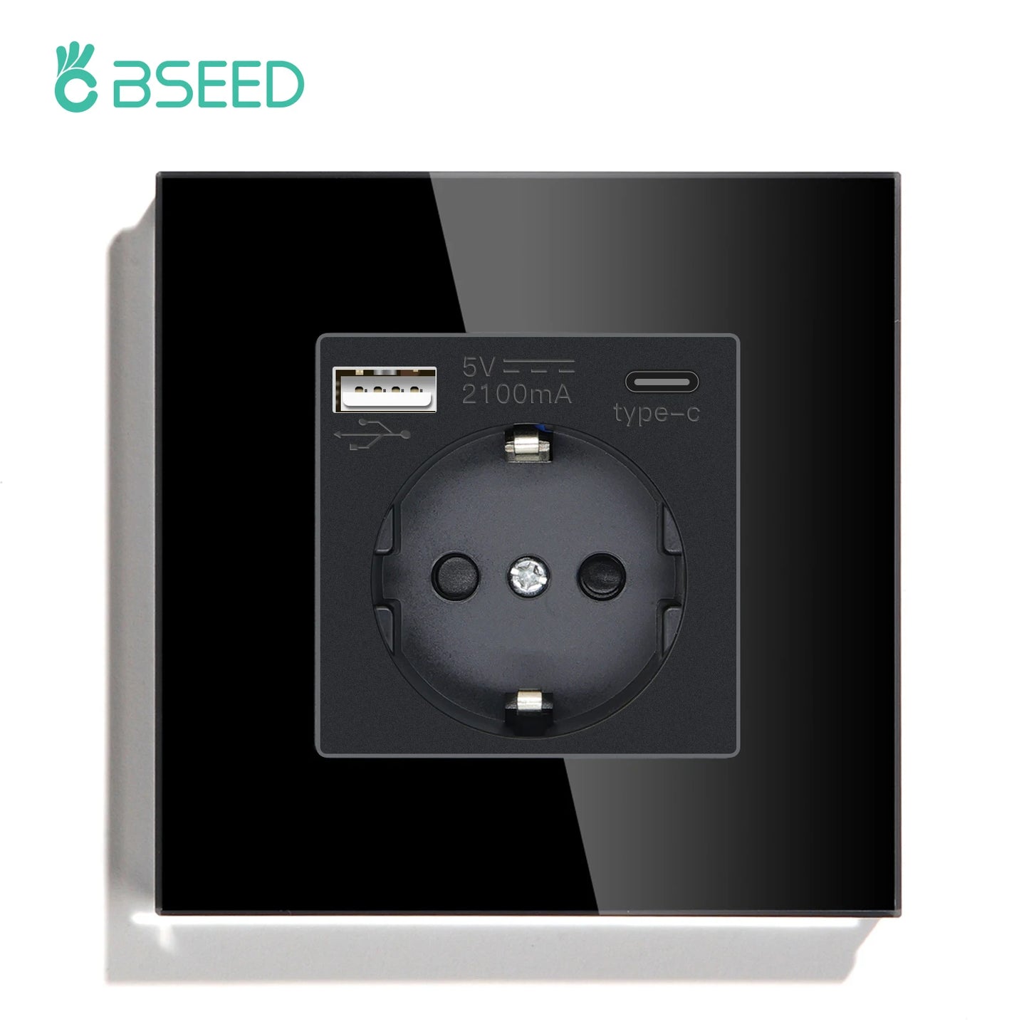BSEED EU Wall Socket with USB-C Charging Port – Glass Panel 16A