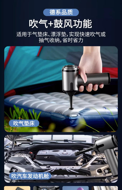 R.E.D. Shopping mini wireless car vacuum cleaner 80W handheld device with blow and vacuum functions, portable for home and car cleaning.
