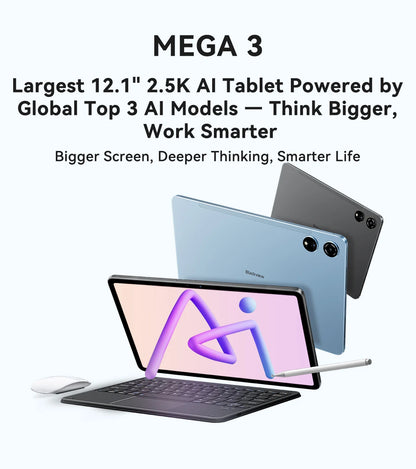 Blackview MEGA 3 Tablet | 12.1" 2.5K 90Hz | Android 15 | 12GB+256GB | 8800mAh 33W | 50MP | 4G
