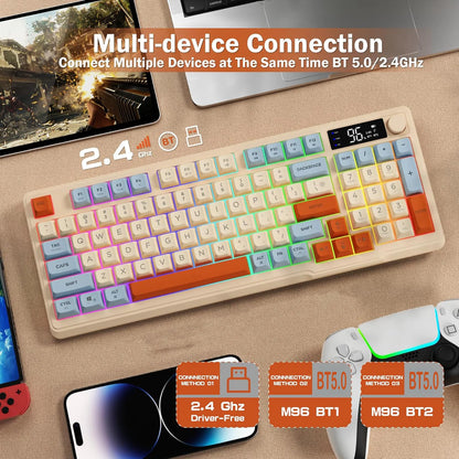 ZIYOU LANG Wireless Gaming Keyboard – Display Screen, Knob, BT/2.4GHz, Quiet Membrane, 3000mAh