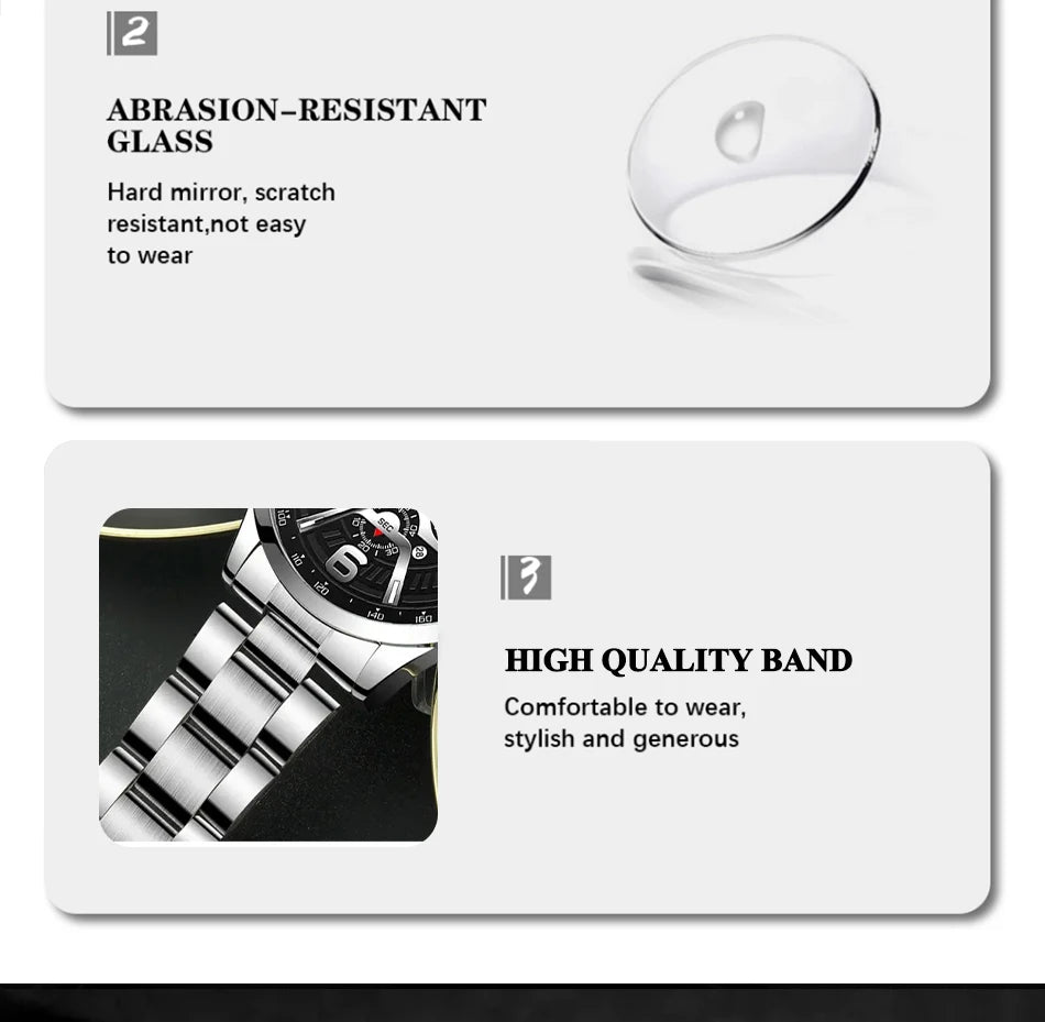 DEYROS men's watch and jewelry gift set featuring a quartz calendar watch, necklace, and bracelet, in stylish accessories.