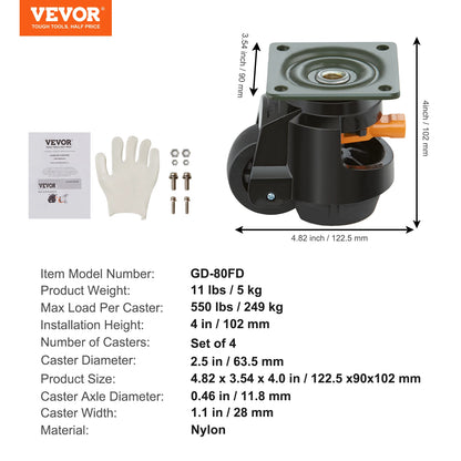 SucceBuy Leveling Caster Wheels – 4 Pcs Heavy Duty Swivel with Height Adjustment