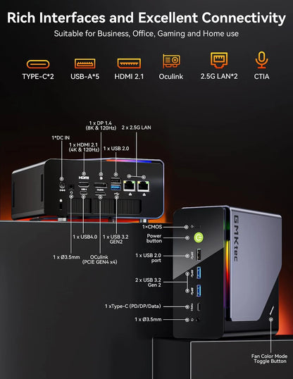 GMKtec K12 Gaming Mini PC – AMD Ryzen 7 H255, Radeon 780M, WiFi 6E, USB-C