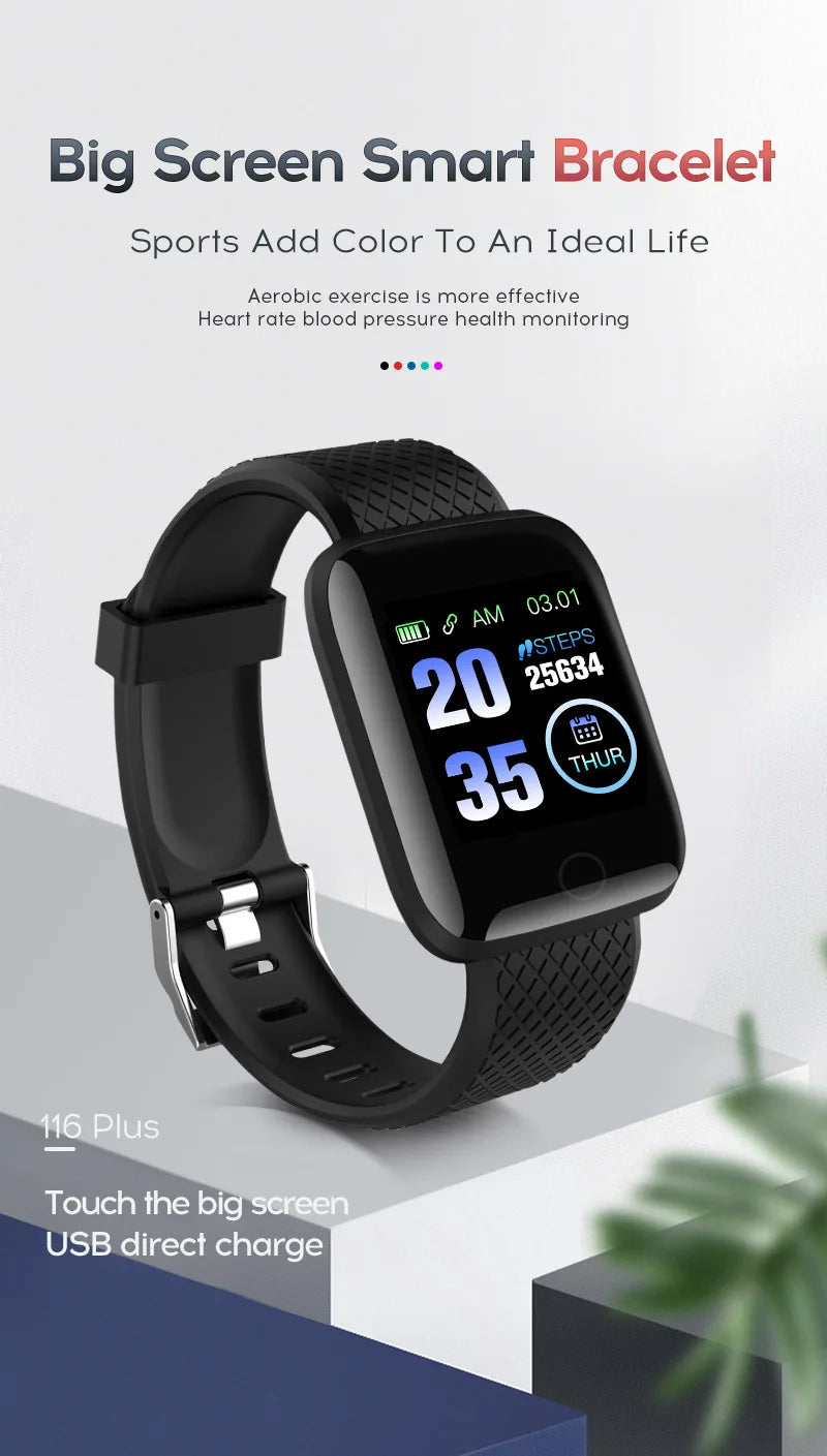 R.E.D. Shopping 116Plus smart watch with full touch screen, waterproof design, and fitness tracking features.