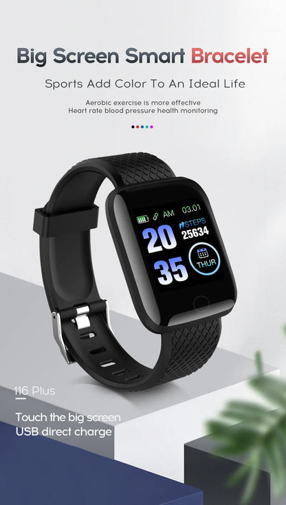R.E.D. Shopping 116Plus smart watch with full touch screen, waterproof design, and fitness tracking features.