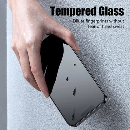 Set of four R.E.D. Shopping privacy screen protectors for iPhone, anti-spy tempered glass protectors for mobile phones.