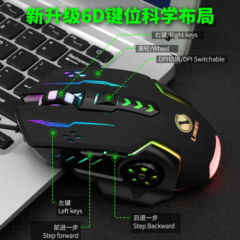R.E.D. Shopping V7 wired mechanical gaming mouse with LED lights, ambidextrous design, suitable for laptop and desktop use