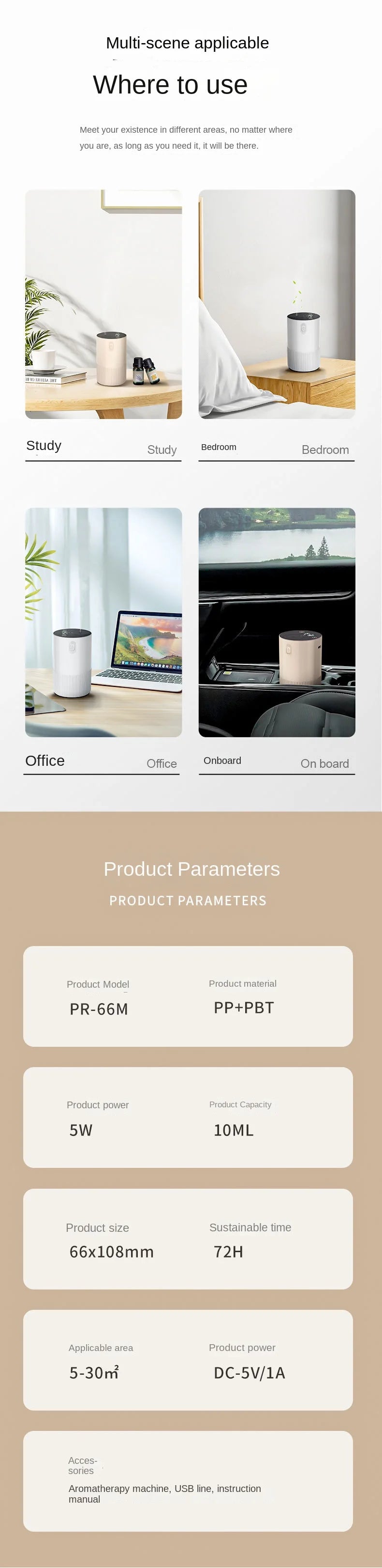 Portable Cordless Essential Oil Diffuser – USB Rechargeable, Car, Office & Home Use