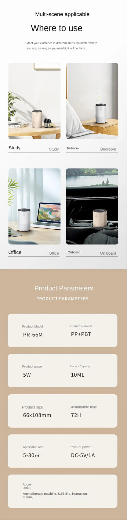 Portable Cordless Essential Oil Diffuser – USB Rechargeable, Car, Office & Home Use