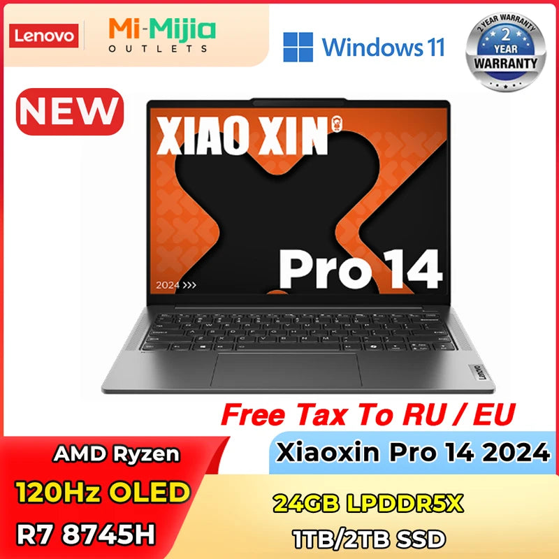 Lenovo Xiaoxin Pro 14 2024 – AMD Ryzen 7 8745H, 24GB DDR5, 1/2TB SSD, 14" 2.8K 120Hz, Windows 11