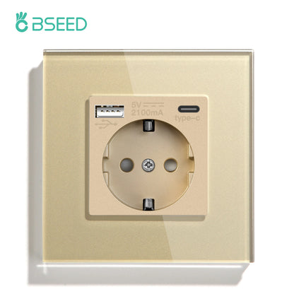 BSEED EU Wall Socket with USB-C Charging Port – Glass Panel 16A