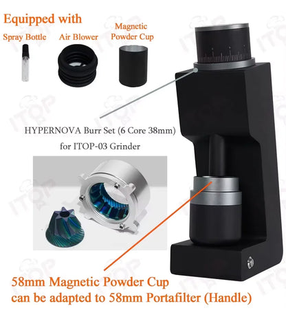 ITOP 03 Electric Coffee Grinder – 48mm Flat Burr, 7-Core, Espresso & Filter | 110V / 220V