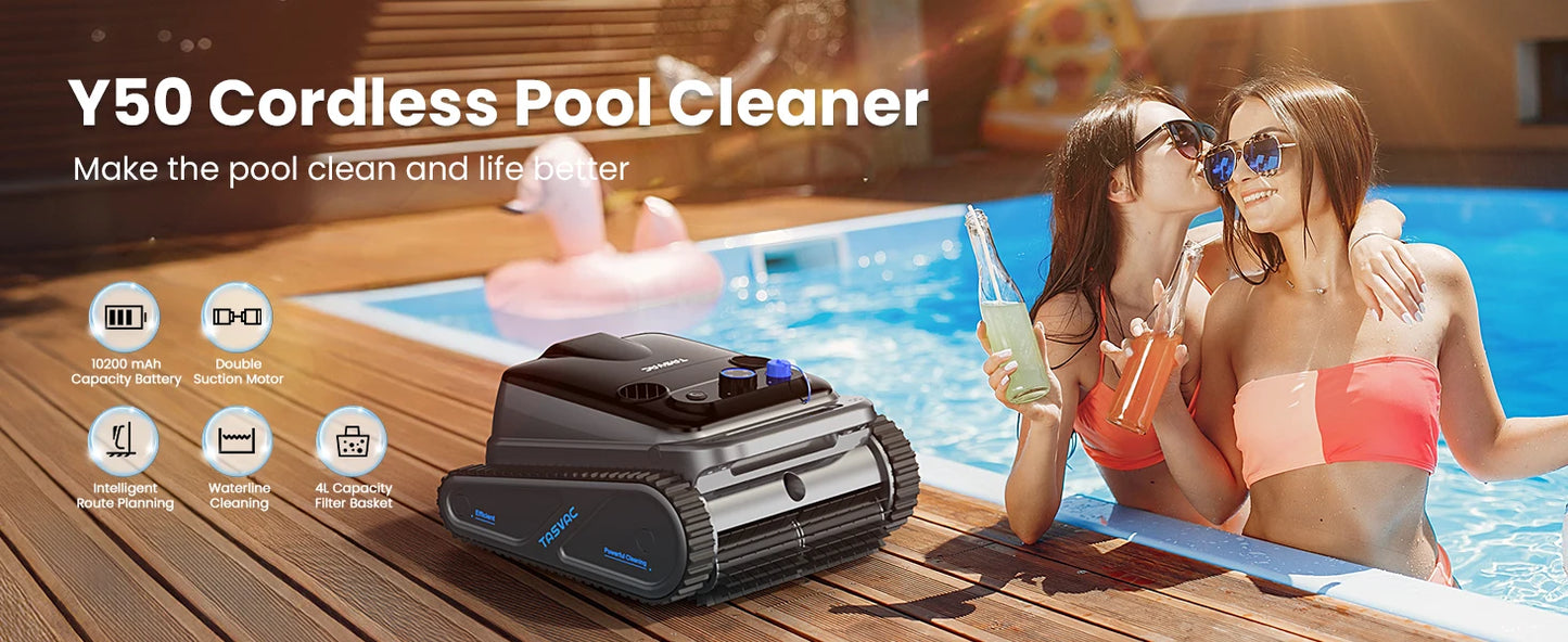 Cordless Robotic Pool Cleaner | 4 Motors, Wall & Waterline Cleaning, 300min Battery, Inground Pools