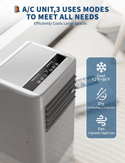 Portable Air Conditioner 8000 BTU | Cooling, Dehumidifier & Fan, Smart Compact AC for Rooms up to 350 Sq.Ft.