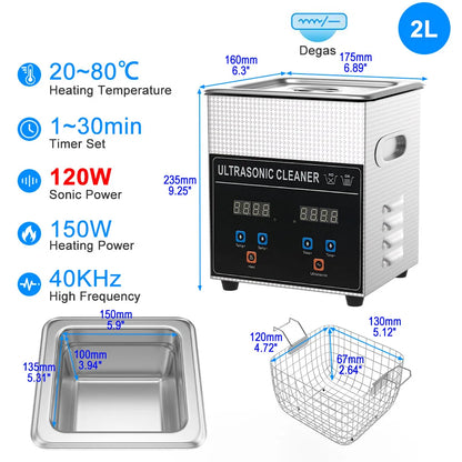 Ultrasonic Cleaner Bath 800ml–30L – Heated 35W–900W Portable Washing Machine, EU/UK/AU/US Plug