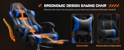 JHK Ergonomic Racing Gaming Chair – PU Leather with Headrest & Lumbar Support