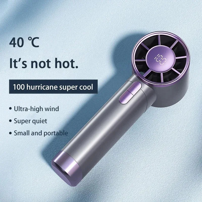 Portable R.E.D. Shopping handheld electric fan with aluminum alloy body, digital display, multiple speeds, rechargeable large wind fan