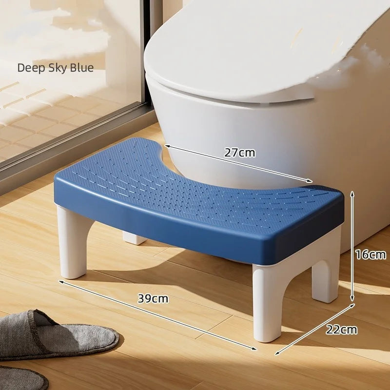 Plastic toilet stool footstool with non-slip pad, designed for children and adults, for comfortable squatting in bathroom.
