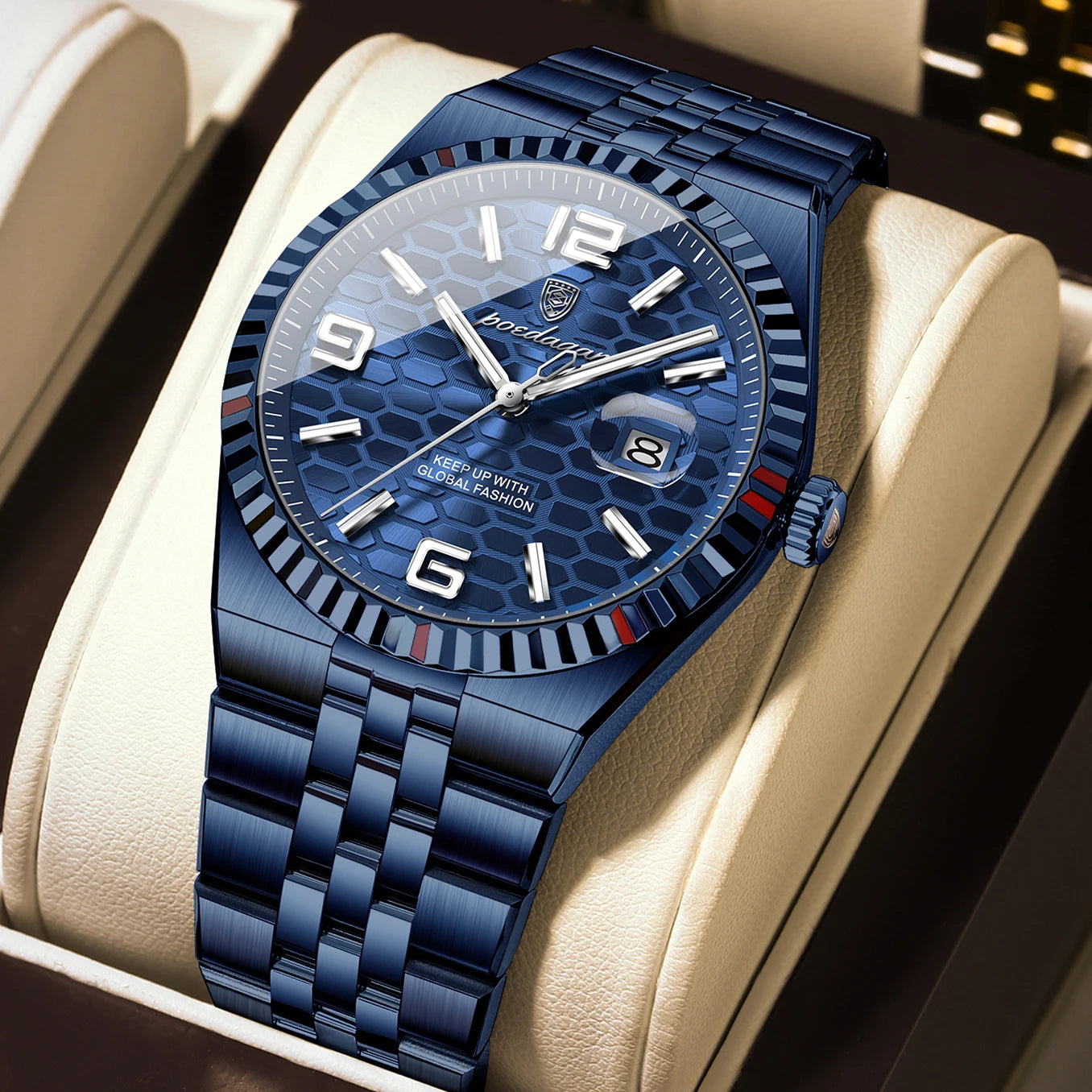 POEDAGAR Men's Luxury Watch – Stainless Steel, Waterproof, Luminous, Date Display, With Box