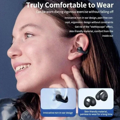 R.E.D. Shopping T75 Bone Conduction Headphones with Bluetooth 5.3, HiFi sound, and waterproof design, shown resting on a table.