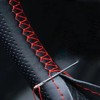 DIY Braid Steering Wheel Cover | Artificial Leather with Needles & Thread, 2 Colors, Soft Texture