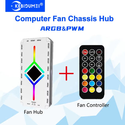 9-Port ARGB PWM Fan Hub – 3-Pin ARGB + 4-Pin PWM, Magnetic Mount, Remote Control, 12V/5V, Black/White