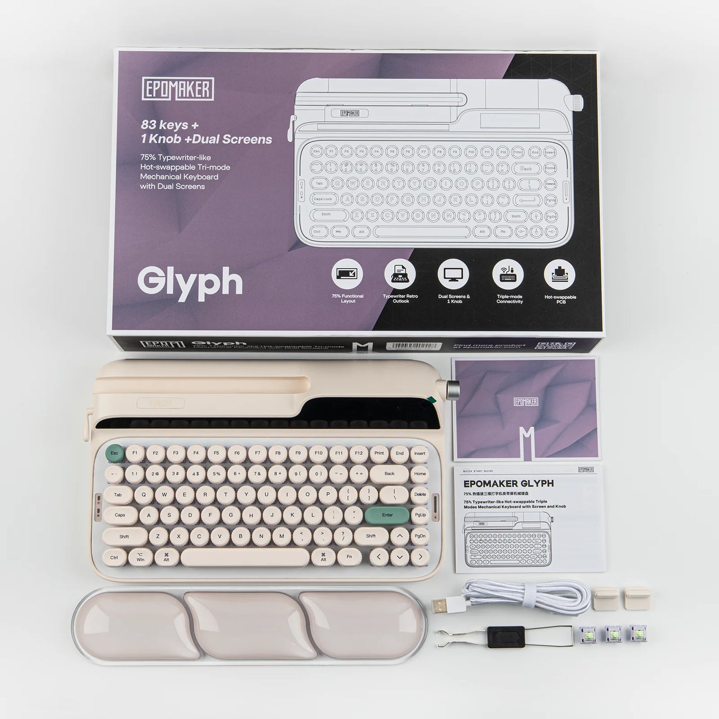 EPOMAKER Glyph 75% Mechanical Keyboard | Retro Typewriter | TFT Screen | Rotary Knob | Wired / 2.4GHz / BT