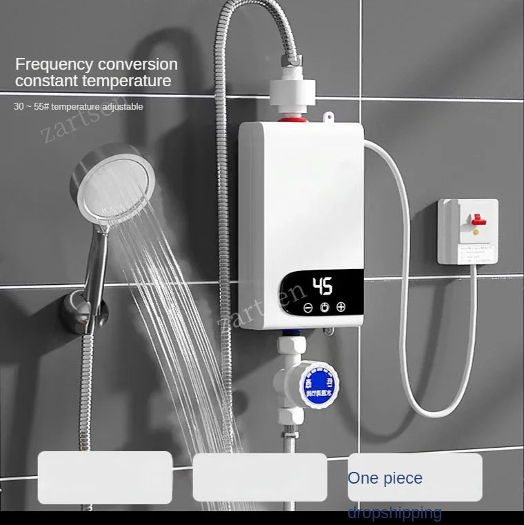 Portable R.E.D. 220V 4500W electric water heater for bathroom and kitchen, providing instant hot water for shower and home use.