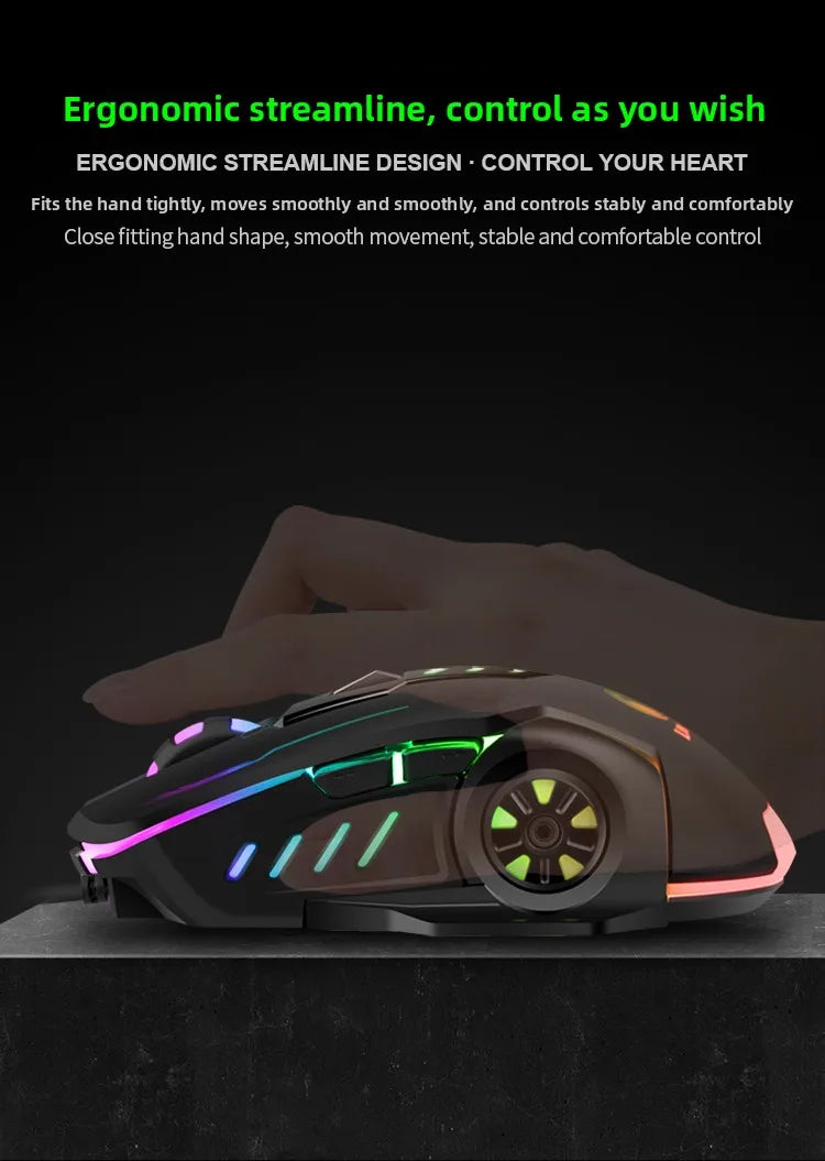 R.E.D. Shopping V7 wired mechanical gaming mouse with LED lights, ambidextrous design for laptop and desktop use.