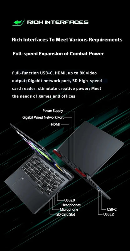 Gaming Laptop 16" — Intel i9-12900H, RTX 4060 8G, Up to 64GB DDR5, 4TB SSD, WiFi 6, Windows 11