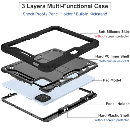 Xiaomi Pad 7 Pro rugged tablet case with kickstand and pen slot, full body protective cover in black color.