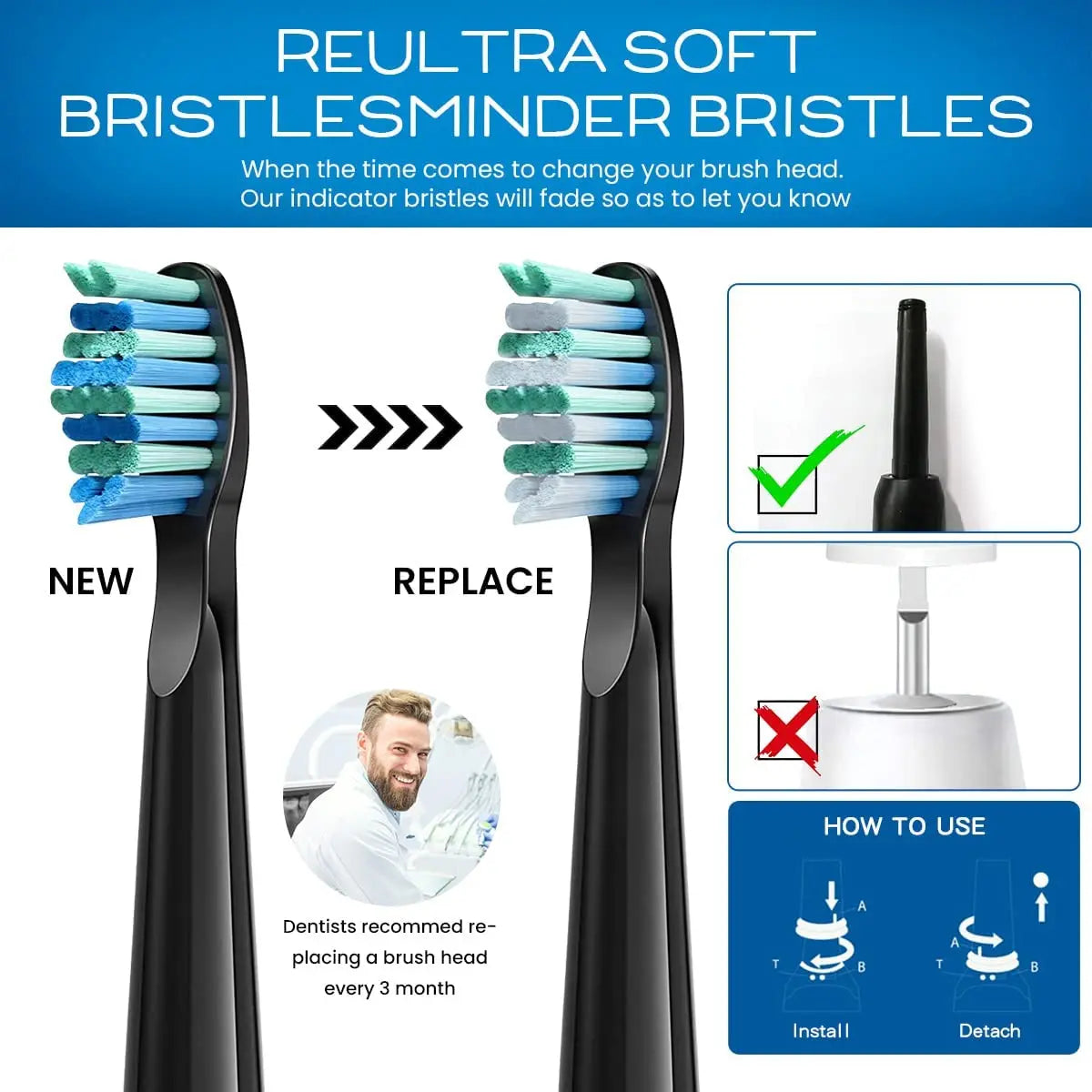 Fairywill Electric Toothbrush Replacement Heads – 5/10/20 Pcs, Teeth Whitening Compatible