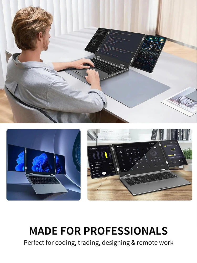 BYONE BAX16 Triple Screen Laptop — 16"+Dual 10.5", Intel i5-12450H, 64GB RAM, 4TB SSD