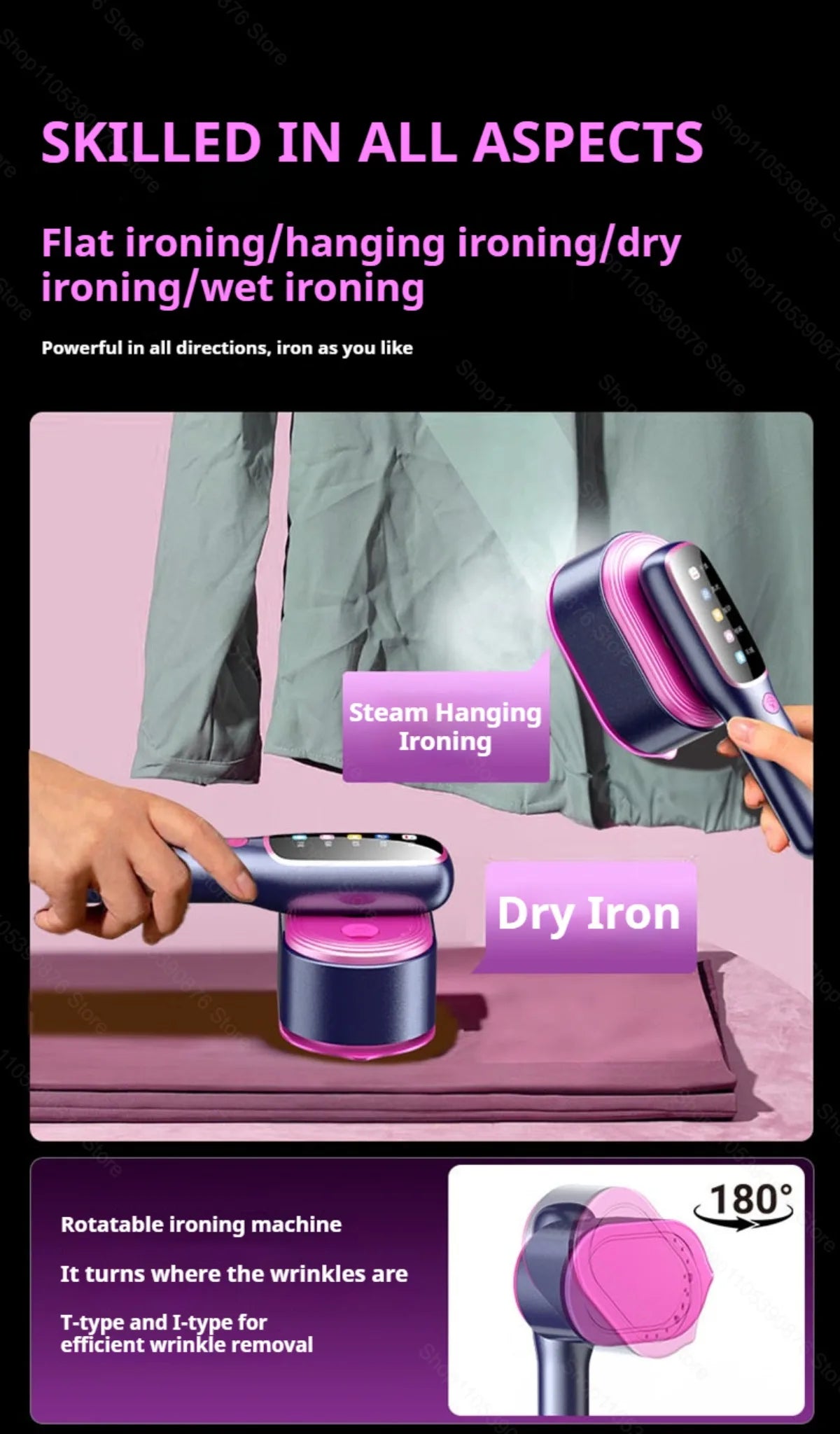 Mini Portable Steam Iron – Handheld Garment Steamer, Wet & Dry, Foldable | EU Plug | CENRR