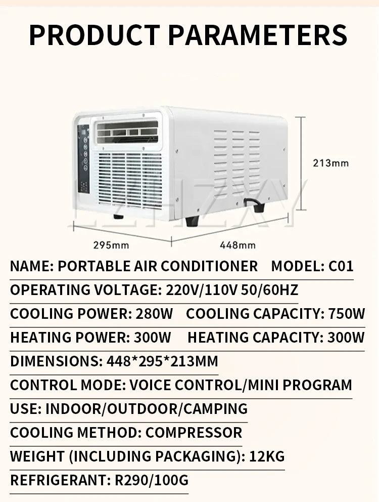 Dual-Mode Portable Air Conditioner – Cooling & Heating, Mosquito Net, 110V/220V