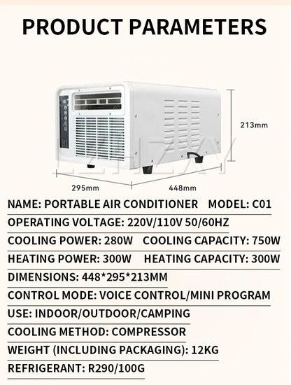 Dual-Mode Portable Air Conditioner – Cooling & Heating, Mosquito Net, 110V/220V