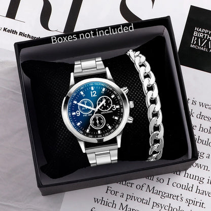 Men’s business quartz watch with steel band from R.E.D. Shopping, featuring a sleek bracelet set for stylish accessories.