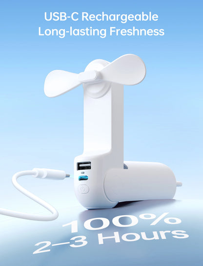 JISULIFE Portable Handheld Fan with Power Bank & Flashlight