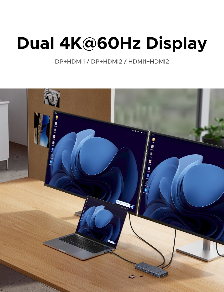 UGREEN USB-C Hub – 4K120Hz DP, 2x HDMI, SD/TF, RJ45, USB3.2 Gen2 10Gbps Docking Station for Laptop