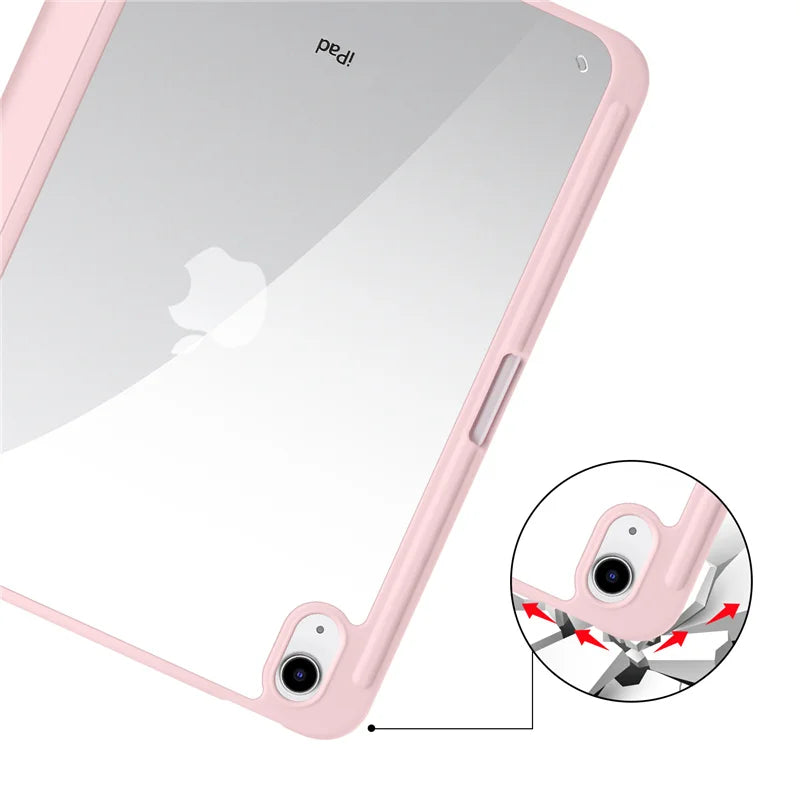 iPad Case with Pen Holder – Trifold Acrylic Clear Back Cover for iPad 9.7–11"