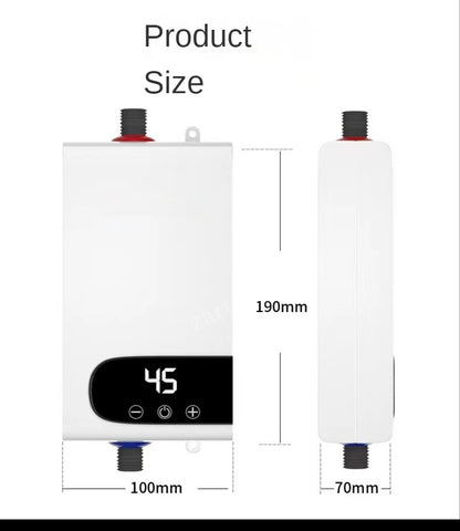 Portable R.E.D. Instant Water Heater 220V 4500W for bathroom and kitchen, showing compact electric heater with control panel.