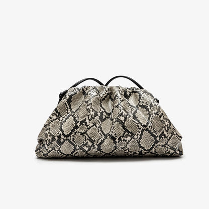 Ruched Snake Pattern Dumpling Shoulder Bag