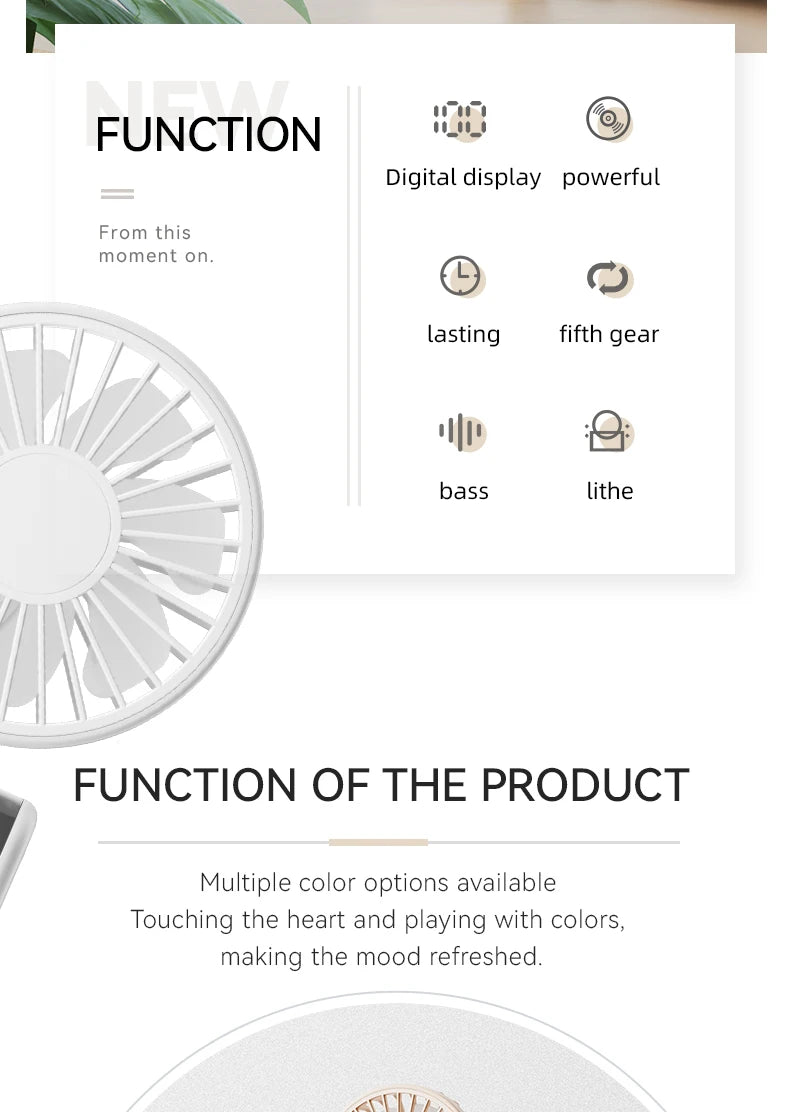 WO.Poblwc Handheld Mini Fan – 1800mAh Foldable, 5-Speed USB Rechargeable, Neck Hanging, Phone Stand, for Home & Outdoor