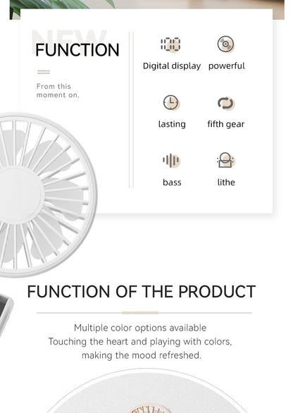 WO.Poblwc Handheld Mini Fan – 1800mAh Foldable, 5-Speed USB Rechargeable, Neck Hanging, Phone Stand, for Home & Outdoor